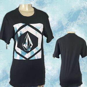 Volcom S Unisex Black Dilweed Graphic Print Crew Neck Cotton Short Sleeve Tee